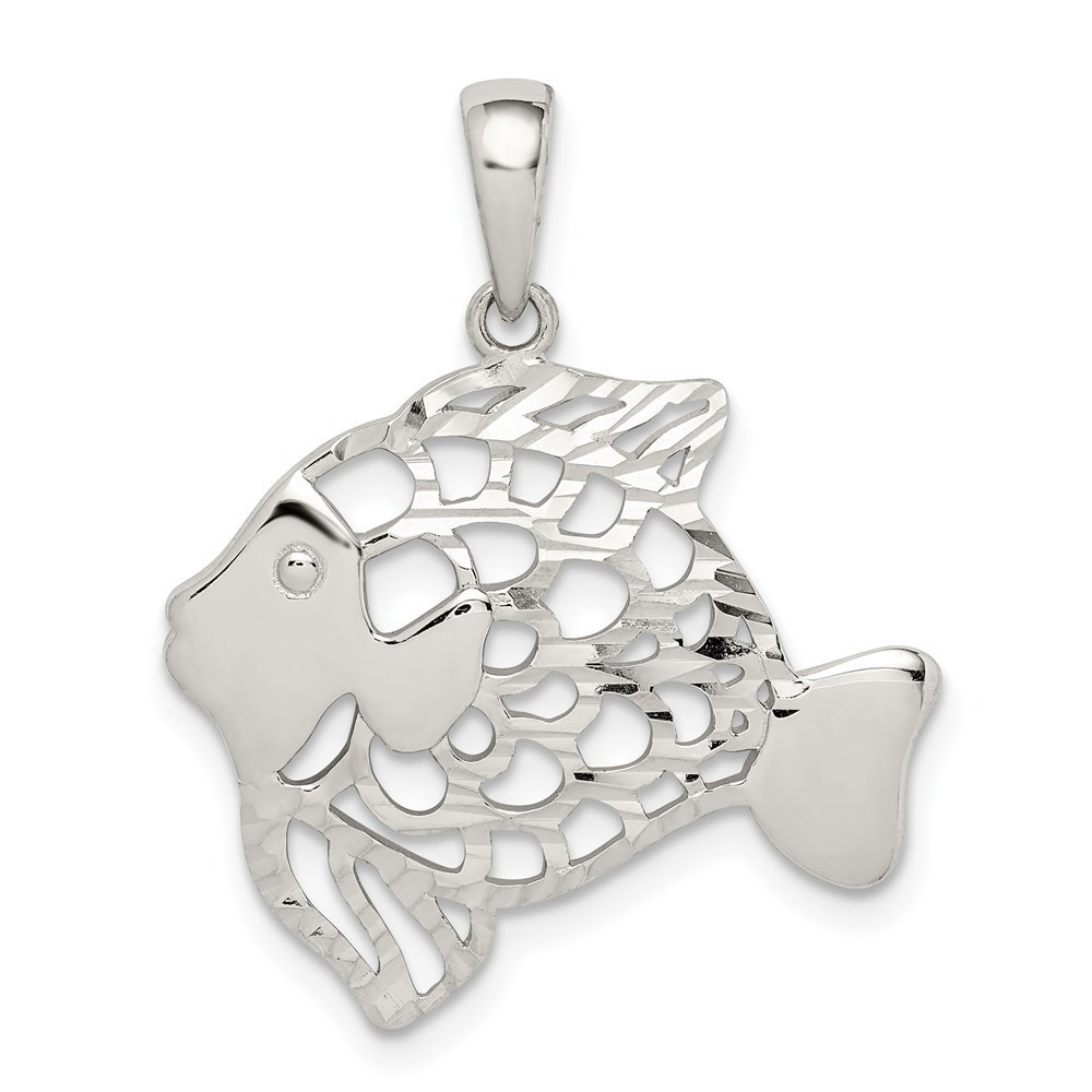 925 Sterling Silver Diamond-cut Fish Necklace Charm Pendant